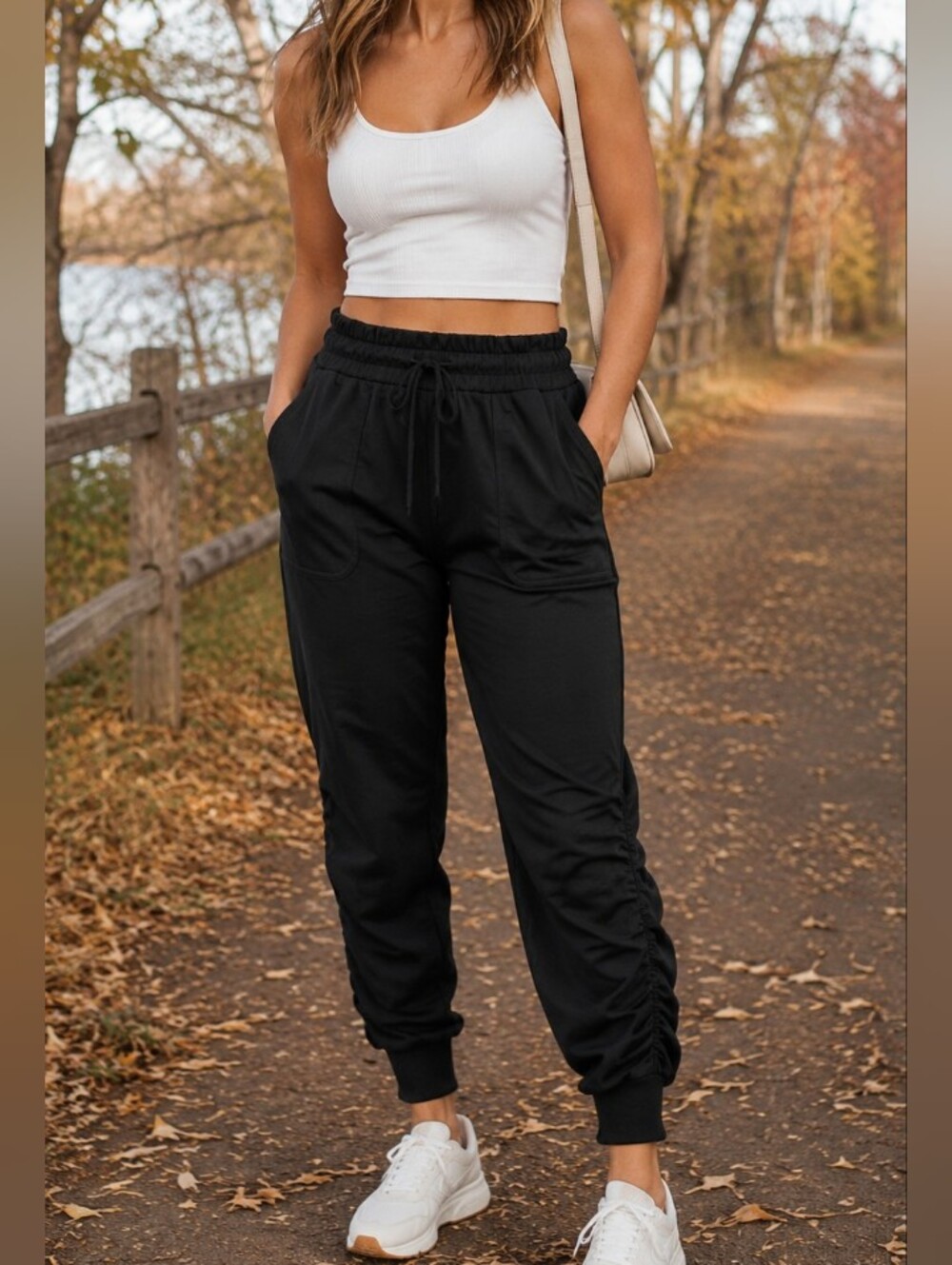 Lululemon Athletica Black Drawcord Jogger Pants Ruched Ankle Athletic Casual